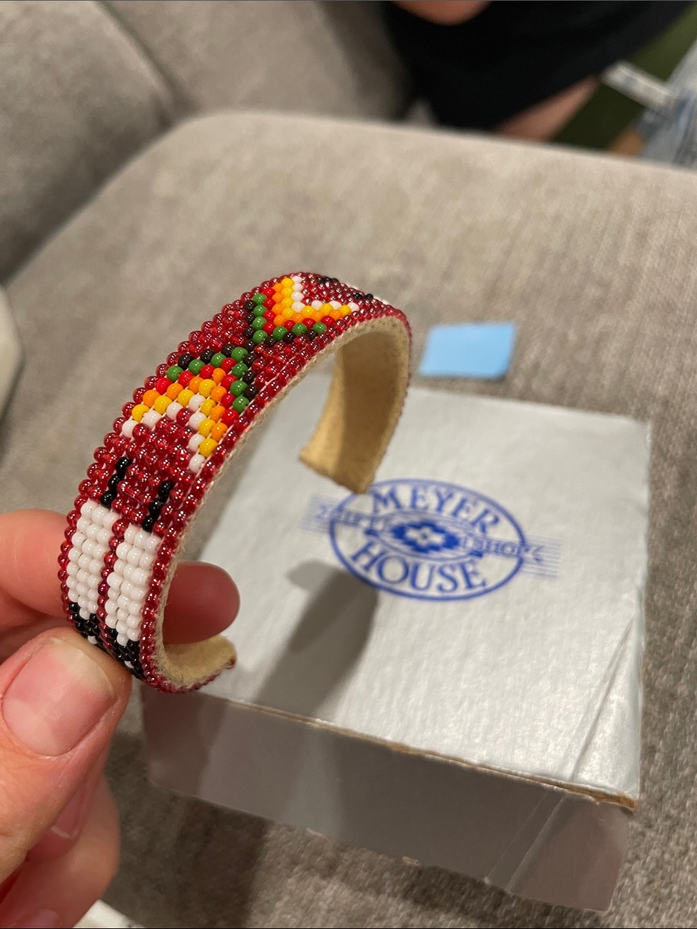 Handmade Beaded Cuff Bracelet — Red Multicolor